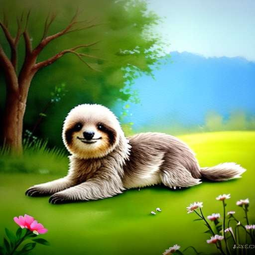 "Sloth and Puppies" Midjourney Prompt: Create Your Own Adorable Scene - Socialdraft