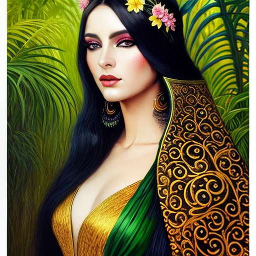 Jungle Goddess Midjourney Portrait Prompt - Customizably Glamorous Female Image Generation - Socialdraft