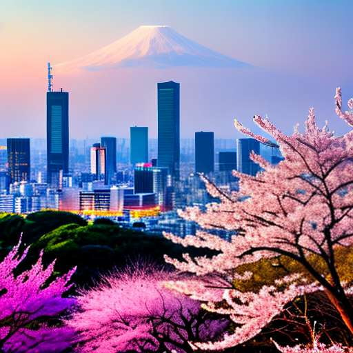Tokyo Skyline Cherry Blossom Midjourney Prompt - Create your own custom artwork - Socialdraft
