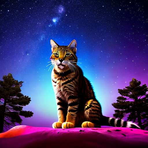 Wildcat in Psychedelic Night Sky Midjourney Prompt - Customizable Text-to-Image Creation for Unique Artistic Expression - Socialdraft