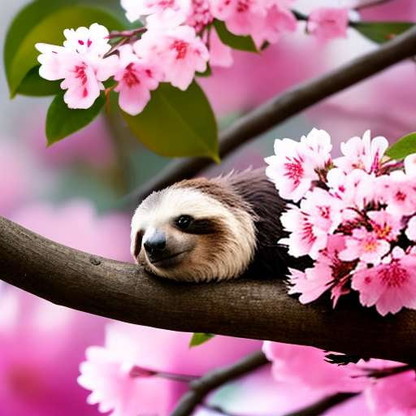Sloth and Cherry Blossom Midjourney Prompt - Customizable Text-to-Image Model - Socialdraft