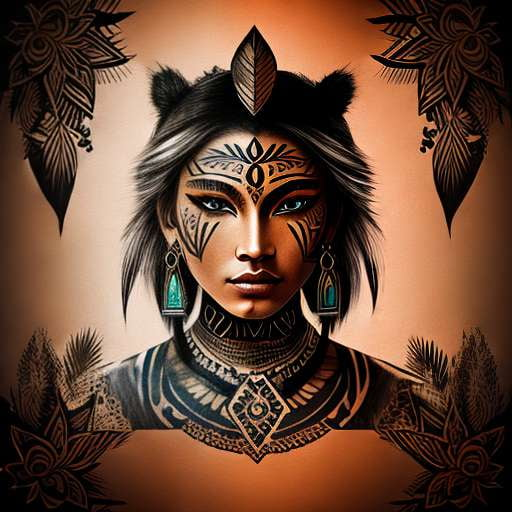 Sketchy native American female warrior tattoo on the