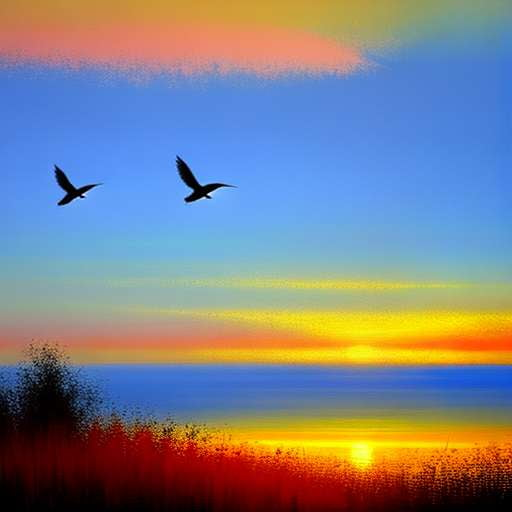 Midjourney Zen Birds Flocking Over Sunset Prompt - Customizable Text-to-Image Prompt for Art Creation - Socialdraft