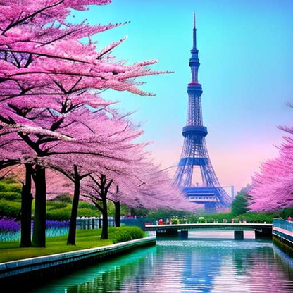 Tokyo Skyline Cherry Blossom Midjourney Prompt - Create your own custom artwork - Socialdraft