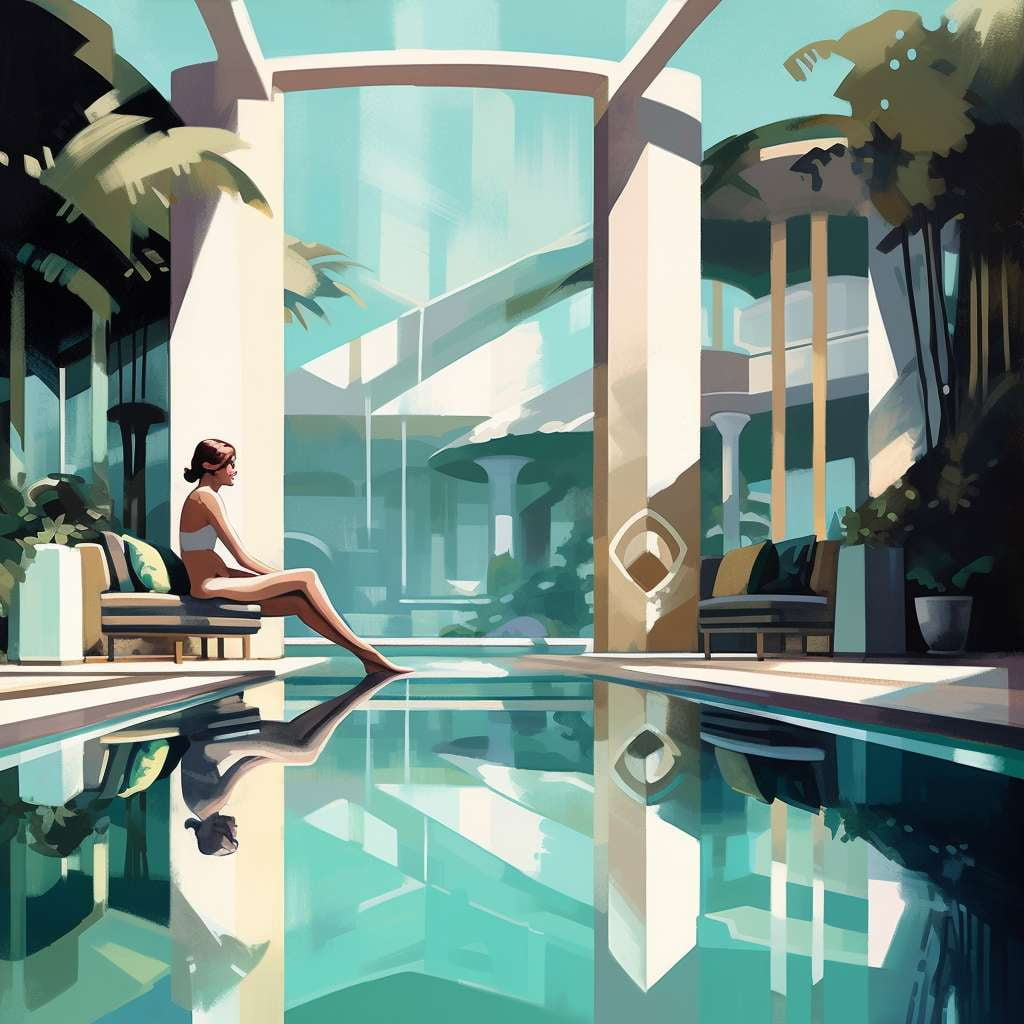 Art Deco Pool Scene - Midjourney Prompt - Socialdraft