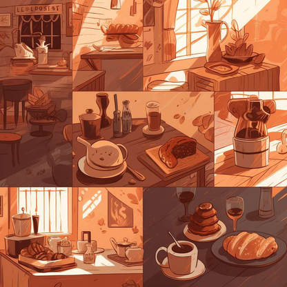 Artistic Coffee and Pastry Illustrations Midjourney Prompts for Gouache Painting - Socialdraft