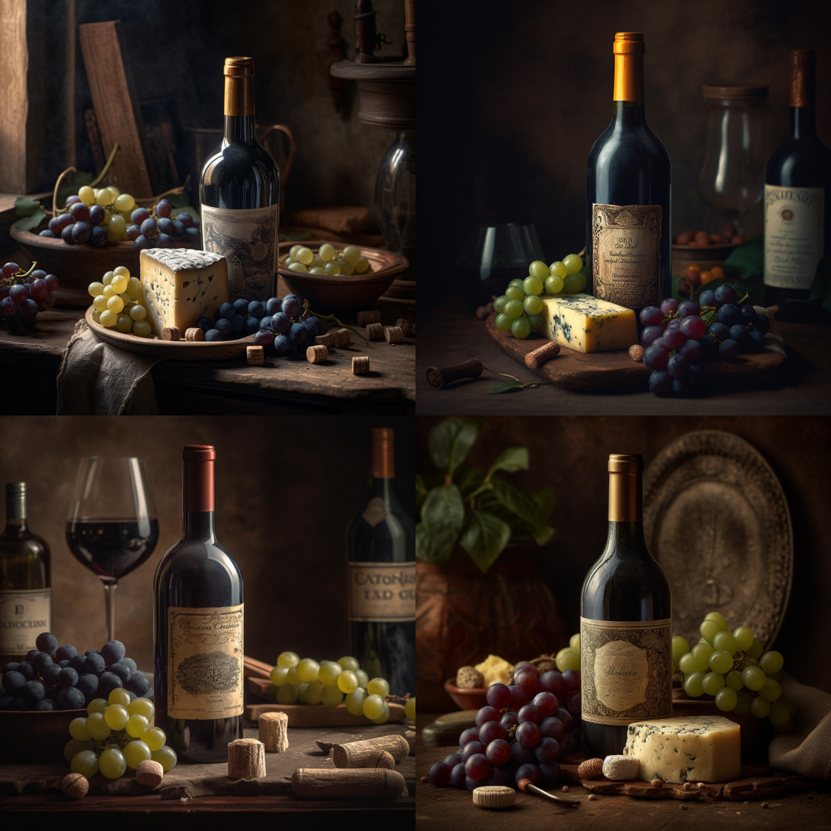 Artistic Wine and Cheese Still Life Midjourney Prompt