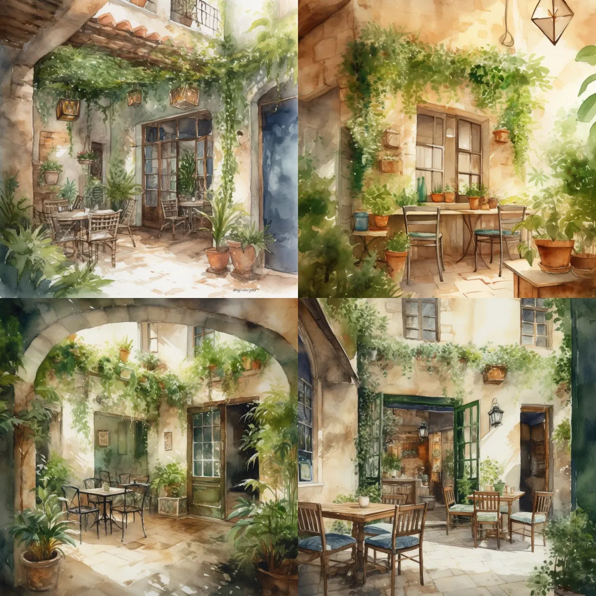 "Cafe Oasis" Custom Midjourney Prompt with Plants and Cozy Vibes