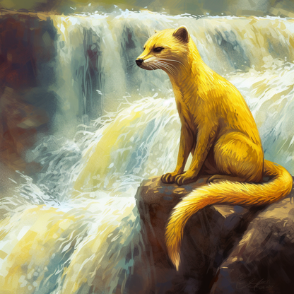 "Custom Midjourney Prompt: Yellow Mongoose at Waterfall"