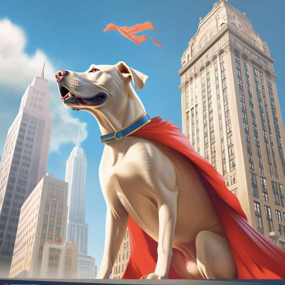 Superman Dog Flying Over Art Deco Metropolis - Hyperrealistic Illustration Midjourney Prompt - Socialdraft