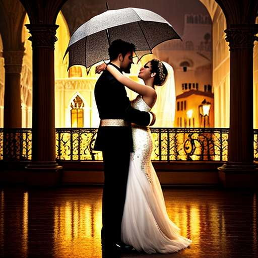 Midjourney Venetian Masked Ballroom Dance Couple in the Rain Prompt - Socialdraft
