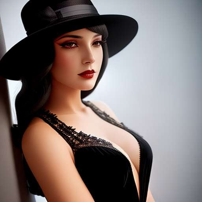 Black Lace Seductress Robe Set with Fedora & Feather Boa Midjourney Prompt - Socialdraft