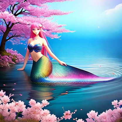 Anime Mermaid in Cherry Blossom Midjourney Prompt for Custom Art Creation - Socialdraft