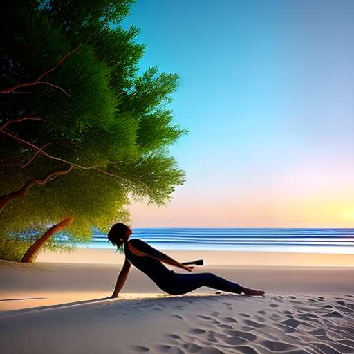 Beach Yoga Midjourney Prompt - Reclined Twist Pose - Socialdraft