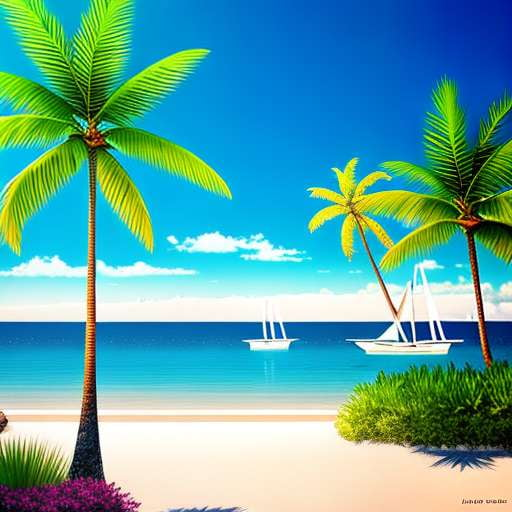 Palm Trees and Sailboats Midjourney Prompt - Customizable Oceanic Landscape Image Generation - Socialdraft