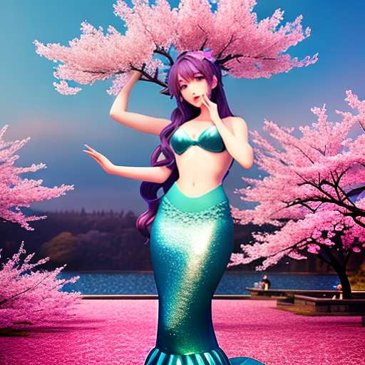Anime Mermaid in Cherry Blossom Midjourney Prompt for Custom Art Creation - Socialdraft