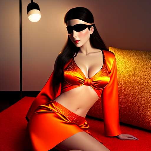 Orange Satin Sleepwear Set with Matching Slippers and Blindfold Fascination Midjourney Prompt - Socialdraft