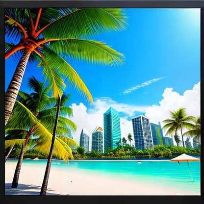 Tropical Island Cityscape Midjourney Prompt - Customizable Travel Art Image - Socialdraft