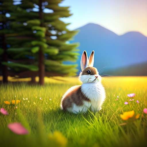 Mountain Meadow Sunrise Bunny - Customizable Midjourney Prompt for Text-to-Image Creation - Socialdraft