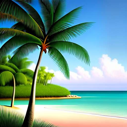 Tropical Oasis Midjourney Prompt - Secluded Palm Trees and Blue Skies - Socialdraft