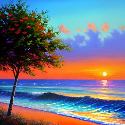 "Ocean Sunset" Midjourney Sticker Prompt for Custom Creations - Socialdraft