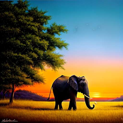 Elephant Sunset Midjourney Prompt - Customizable Wildlife Art Prompt - Socialdraft