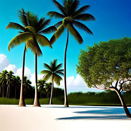Tropical Oasis Midjourney Prompt - Secluded Palm Trees and Blue Skies - Socialdraft