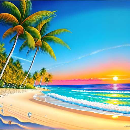 "Sunset Beach Scene" Midjourney Illustration Prompt - Socialdraft