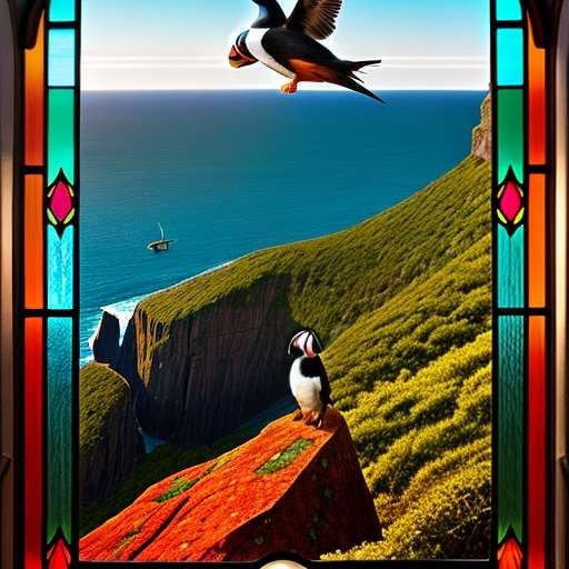 Puffins on the Cliff Stained Glass Midjourney Prompt - Socialdraft