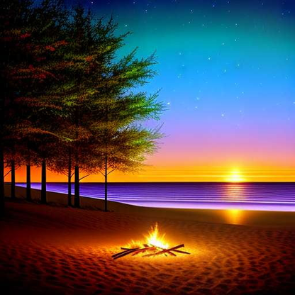 "Beach Bonfire Yoga and Fireworks" Midjourney Prompt - Customizable Yoga and Fireworks Scene - Socialdraft