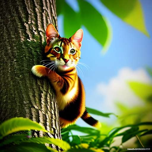 Toyger Cat Climbing Tree Midjourney Prompt - Socialdraft