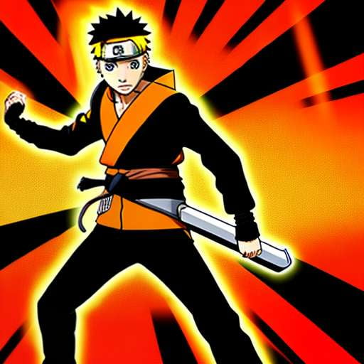 Hokage Hero Midjourney Naruto Outfit Set with Headband and Kunai - Orange and Black Naruto Uzumaki Prompt - Socialdraft