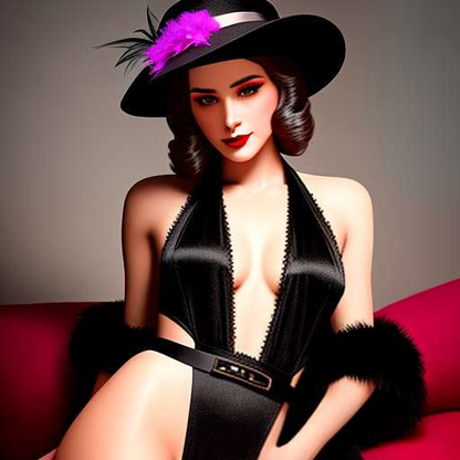 Black Lace Seductress Robe Set with Fedora & Feather Boa Midjourney Prompt - Socialdraft