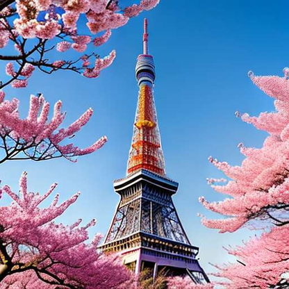 Cherry Blossom Tokyo Tower Midjourney Prompt - Socialdraft