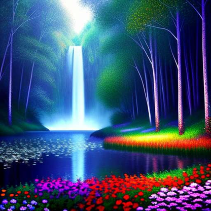 Moonlit Waterfall Midjourney Prompt - Customizable Text-to-Image Painting Generator - Socialdraft
