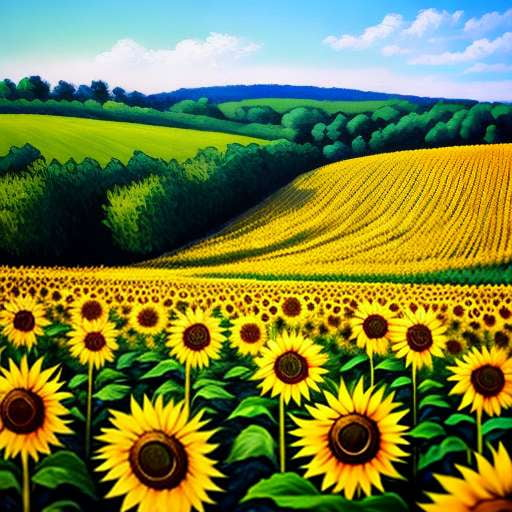 "Sunflower Grove": Customizable Midjourney Prompt for Vibrant Sunflower and Tree Paintings - Socialdraft