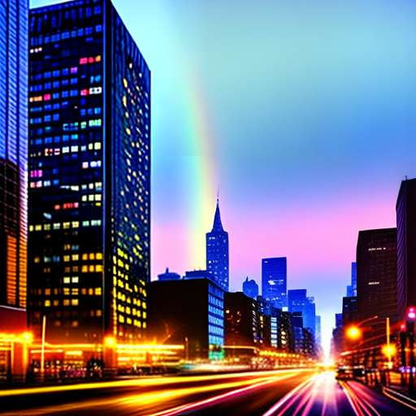 Rainbow Cityscapes Midjourney Prompts - Customizable City Art in Vibrant Colors - Socialdraft