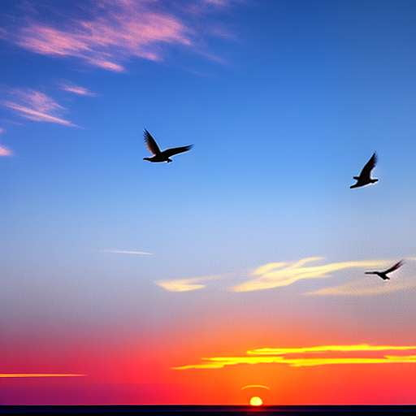 Springtime Flock Midjourney Prompt: Create Your Own Sunset Scene with Birds - Socialdraft