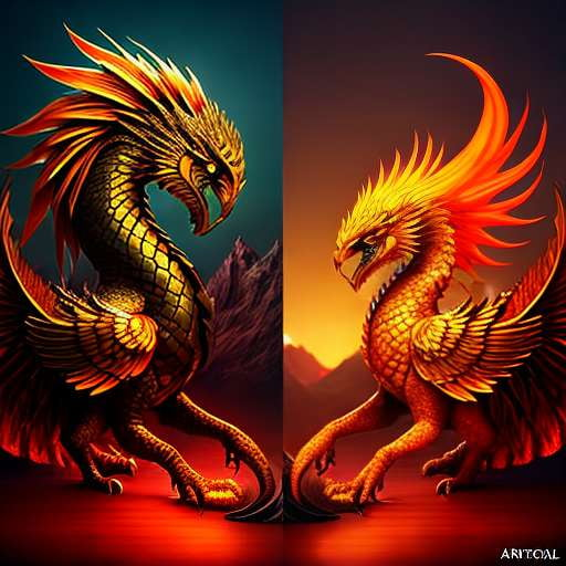 Phoenix and Dragon Portrait Midjourney Prompt - Customizable Art Prompt for Image Generation - Socialdraft