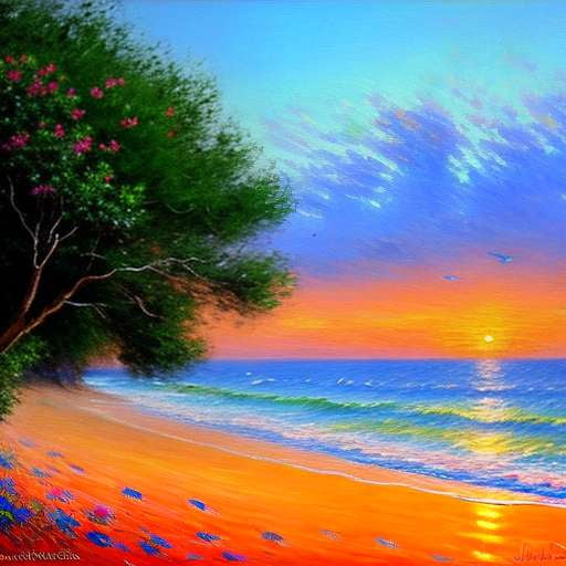 Beach Sunrise Midjourney Prompt - Customizable Digital Art Creation - Socialdraft
