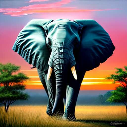 Elephant Sunset Midjourney Prompt - Customizable Wildlife Art Prompt - Socialdraft