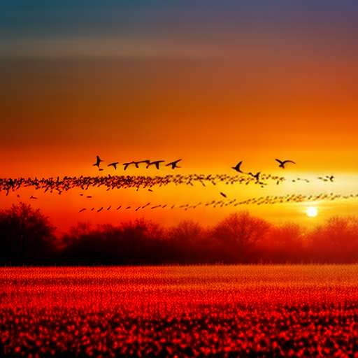 Birds in Sunset Midjourney Prompt - Graceful Flocking and Serene Skies - Socialdraft