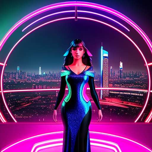 Neon Cyber Evening Gown - Customizable Midjourney Prompt - Socialdraft