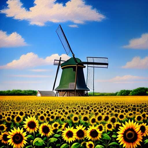 Sunflower and Windmill Midjourney Image Prompt- Text-to-Image Model - Socialdraft