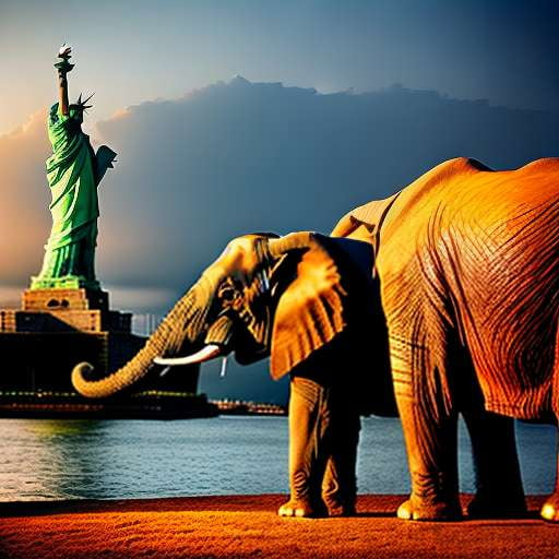 "Iconic Destinations" - Create Your Own Elephant & Statue of Liberty Midjourney Image Prompt - Socialdraft