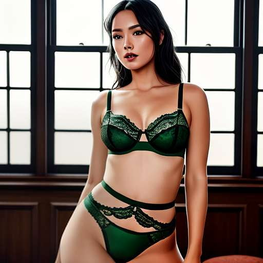 Alluring Green Mesh and Lace Lingerie Set with Garter Belt and Stockings Midjourney Prompt - Socialdraft